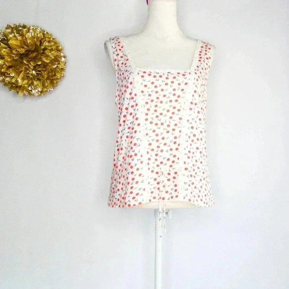 Paul & Joe Tops - Casabella Paul & Joe Womens Blouse White Pink Floral Sleeveless Square Neck L